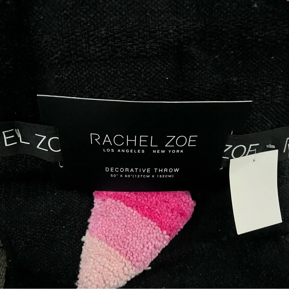 NEW NWT Rachel Zoe Halloween Black Pink Candy Corn Throw Blanket 50” X 60”